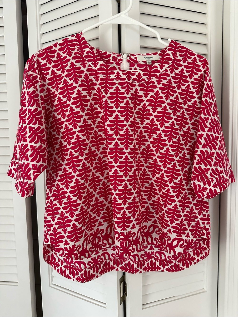 Madewell Red Leaf-Print Short Sleeve Top